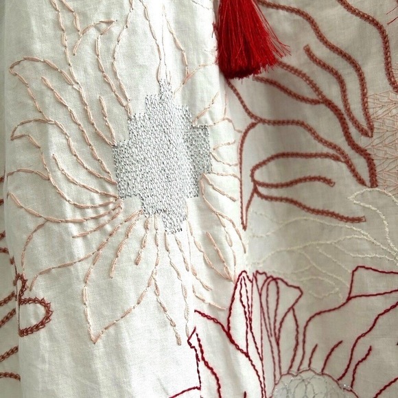 SILVIA TCHERASSI Mayfair embroidered red sunflowers boho maxi tunic dress L - Picture 11 of 14